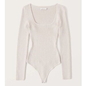 Abercrombie & Fitch White Long Sleeve Square Neck Sweater Bodysuit 37587